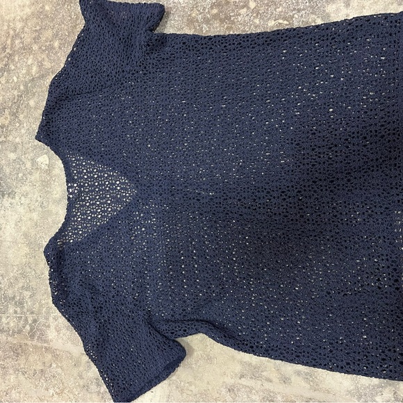 Navy Crochet Short Sleeve 1 Button Cardigan - Picture 3 of 12